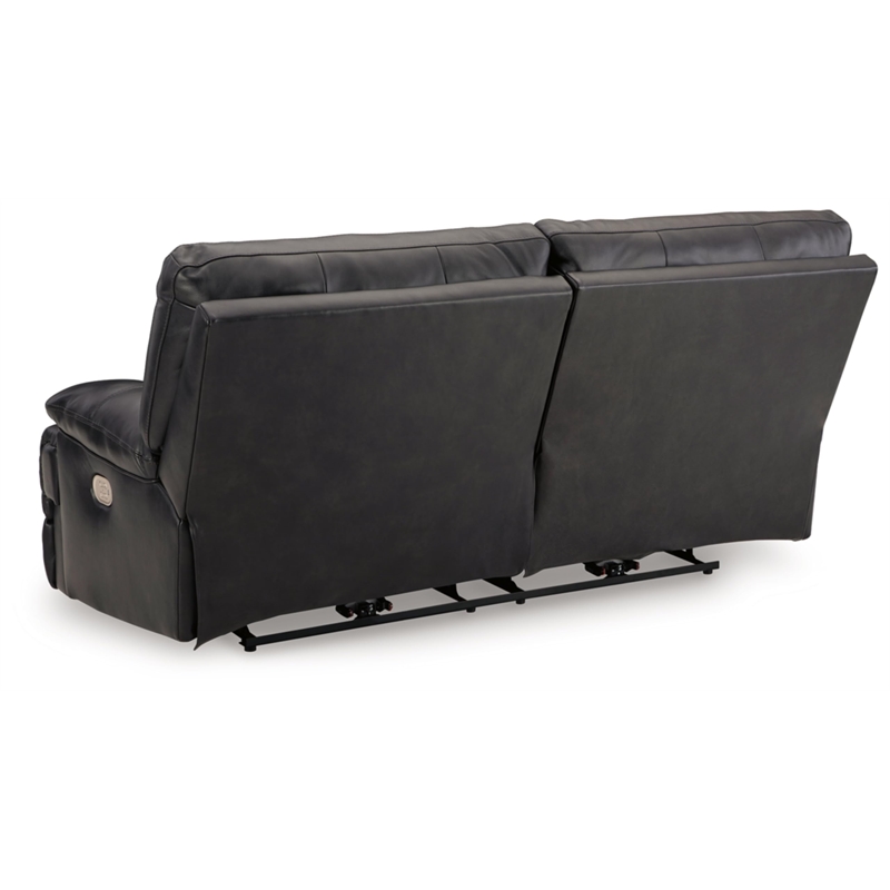 Bowery Hill Power Reclining Leather Sofa with Adjustable Headrest in Black