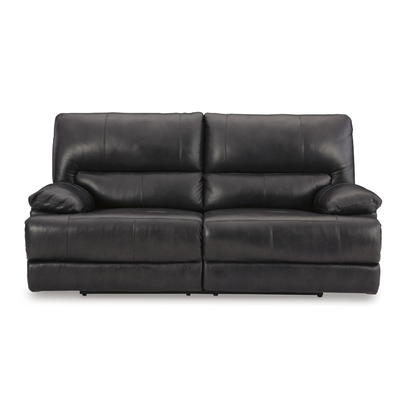 Bowery Hill Power Reclining Leather Sofa with Adjustable Headrest in Black