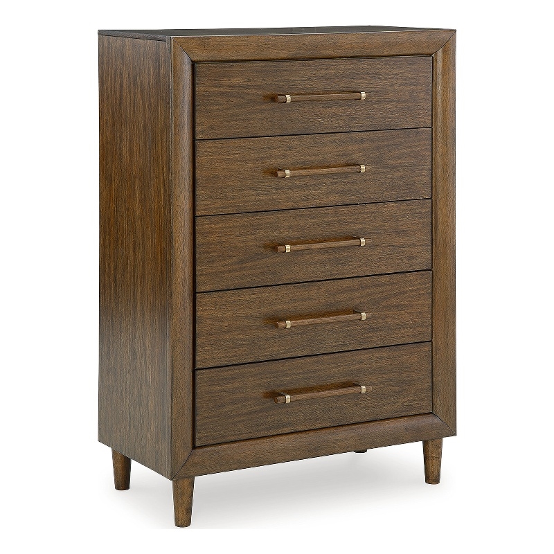 Bowery Hill Brown Chest of Drawers with Elongated Wooden Pulls