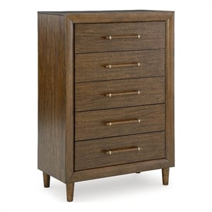 Bowery Hill Brown Chest of Drawers with Elongated Wooden Pulls