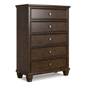 Bowery Hill Solid Wood 5-Drawer Bedroom Chest in Brownish Cherry