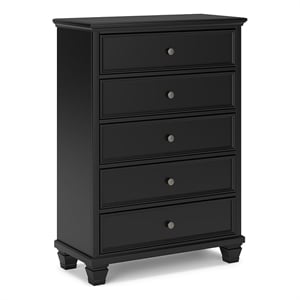 Bowery Hill Solid Wood 5-Drawer Bedroom Chest with Tapered Feet in Black