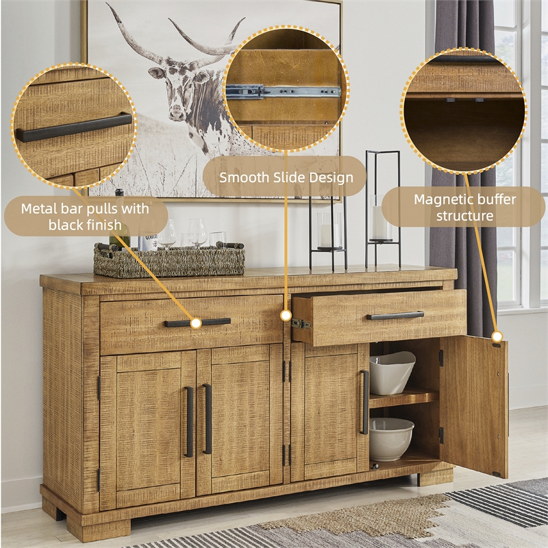 Bowery Hill Brown Dining Server with 4-Door Cabinet and 2 Drawers