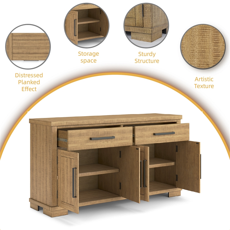 Bowery Hill Brown Dining Server with 4-Door Cabinet and 2 Drawers