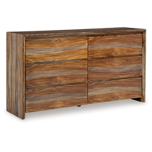 Bowery Hill Natural Brown 6-Drawer Dresser with Beveled Edge Frame