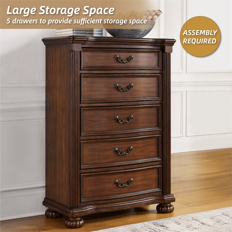 Bowery Hill Cherry Brown Chest of Drawers with Dark Bronze Pulls