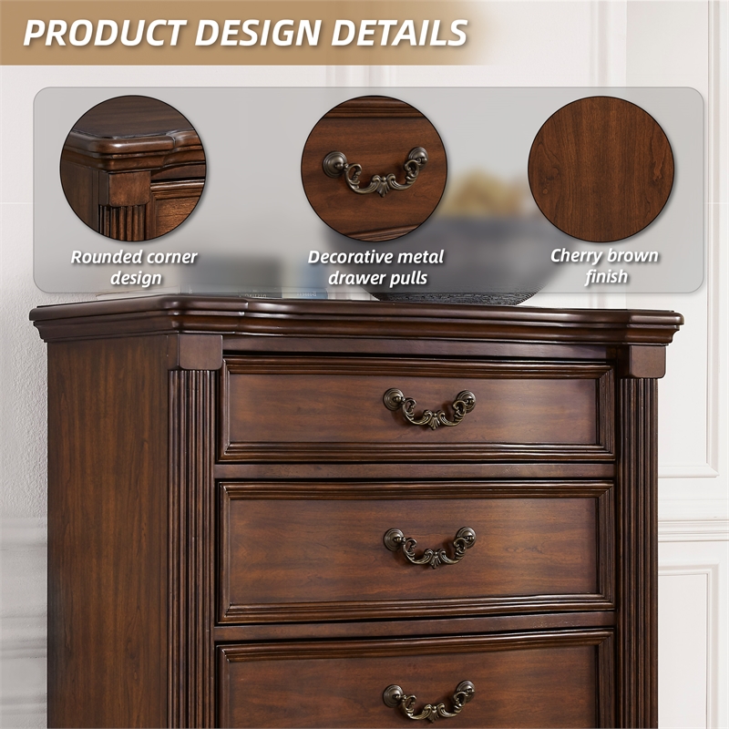 Bowery Hill Cherry Brown Chest of Drawers with Dark Bronze Pulls