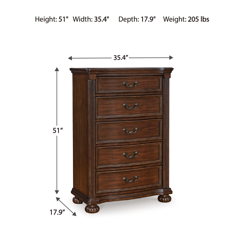 Bowery Hill Cherry Brown Chest of Drawers with Dark Bronze Pulls
