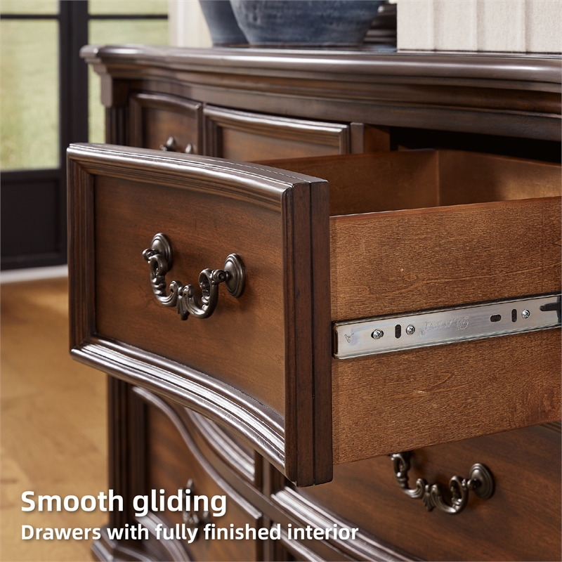 Bowery Hill Cherry Brown Chest of Drawers with Dark Bronze Pulls