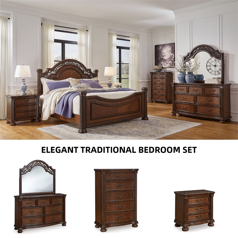 Bowery Hill Cherry Brown Chest of Drawers with Dark Bronze Pulls