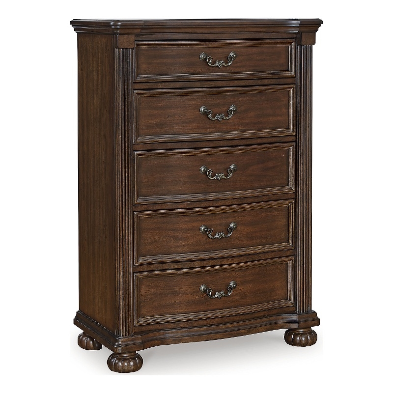 Bowery Hill Cherry Brown Chest of Drawers with Dark Bronze Pulls