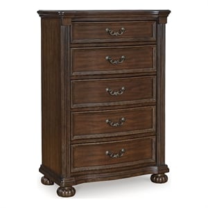 Bowery Hill Cherry Brown Chest of Drawers with Dark Bronze Pulls