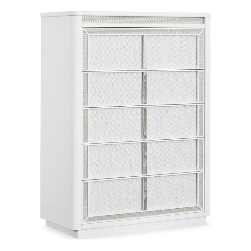 Bowery Hill White Chest of Drawers with LED Lighting and Rhinestones