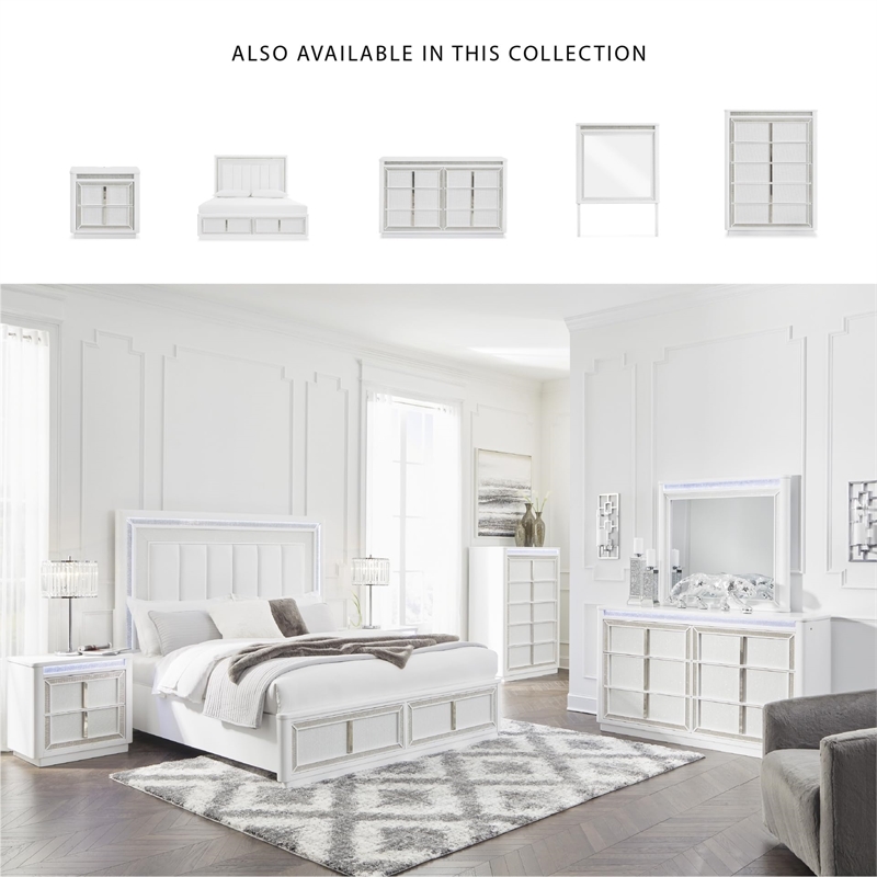 Bowery Hill White Chest of Drawers with LED Lighting and Rhinestones
