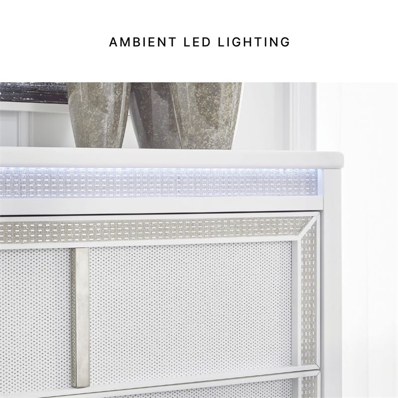 Bowery Hill White Chest of Drawers with LED Lighting and Rhinestones