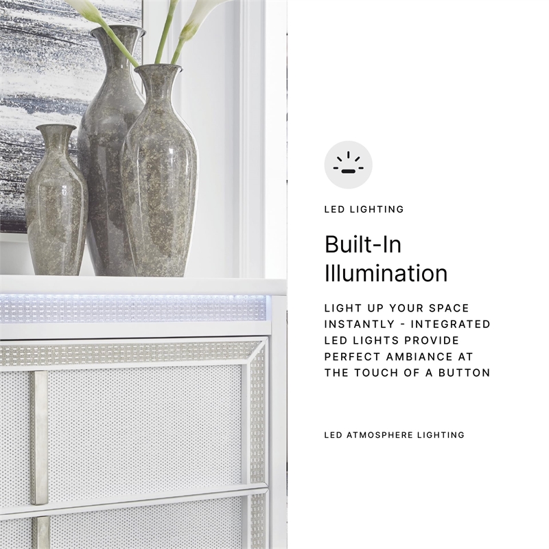 Bowery Hill White Chest of Drawers with LED Lighting and Rhinestones
