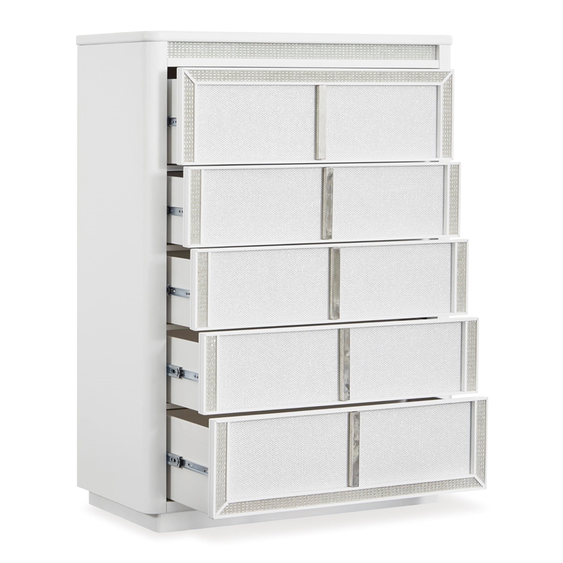Bowery Hill White Chest of Drawers with LED Lighting and Rhinestones