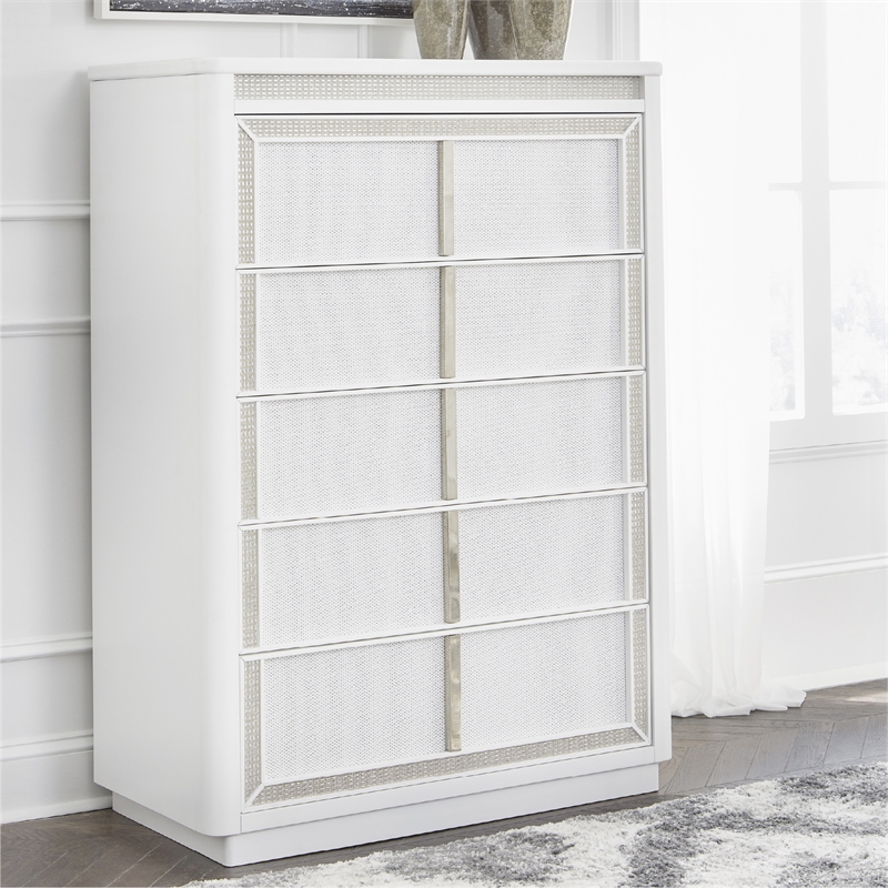 Bowery Hill White Chest of Drawers with LED Lighting and Rhinestones