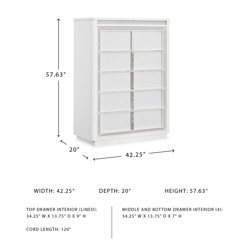 Bowery Hill White Chest of Drawers with LED Lighting and Rhinestones