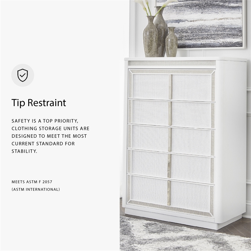 Bowery Hill White Chest of Drawers with LED Lighting and Rhinestones