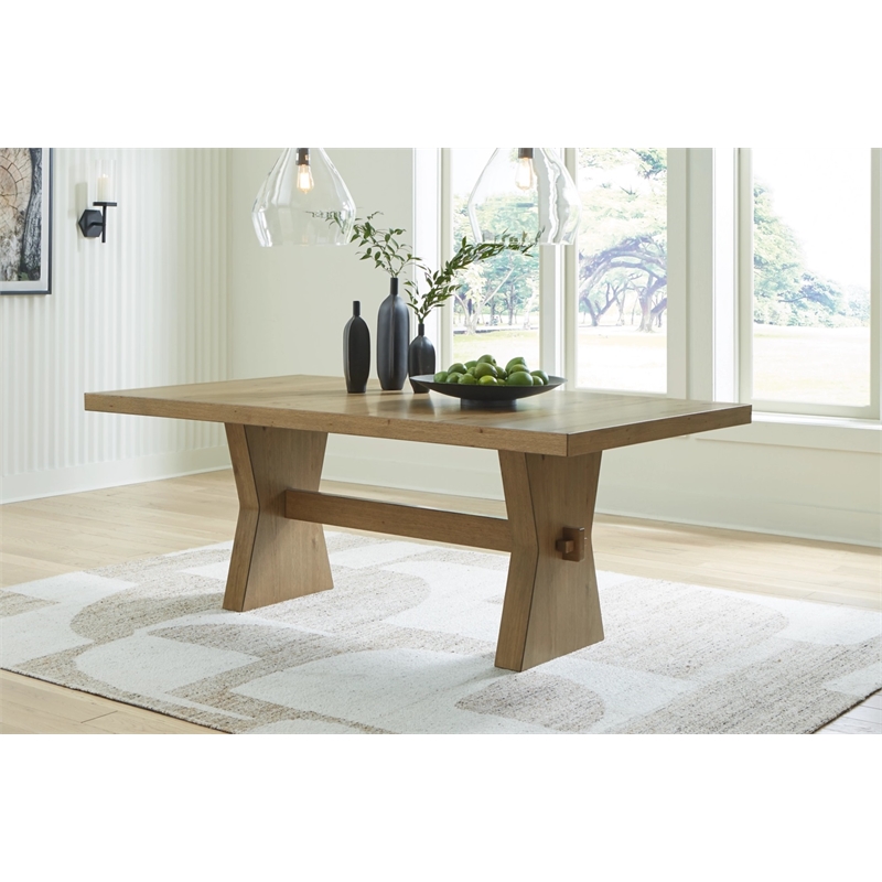 Bowery Hill Light Brown Rustic Oak Dining Table with Thick Top