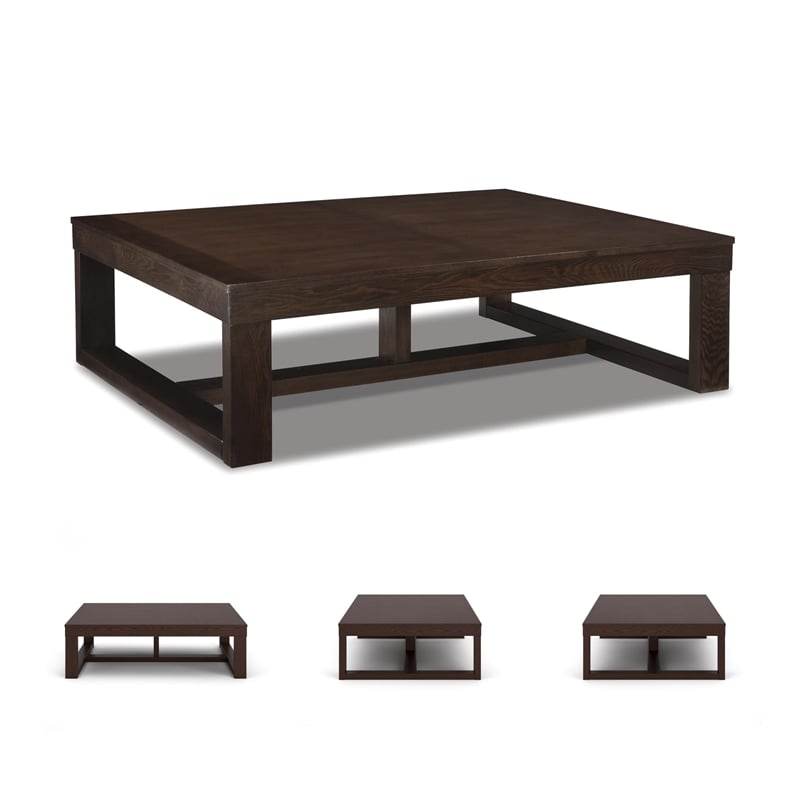 Bowery Hill Brown & Ivory Coffee Table with Natural Marble Top