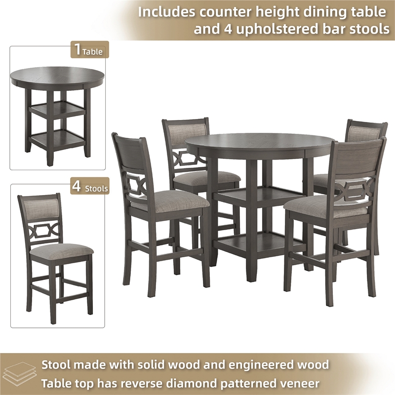 Bowery Hill Gray Counter Height Dining Table Set with 4 Bar Stools