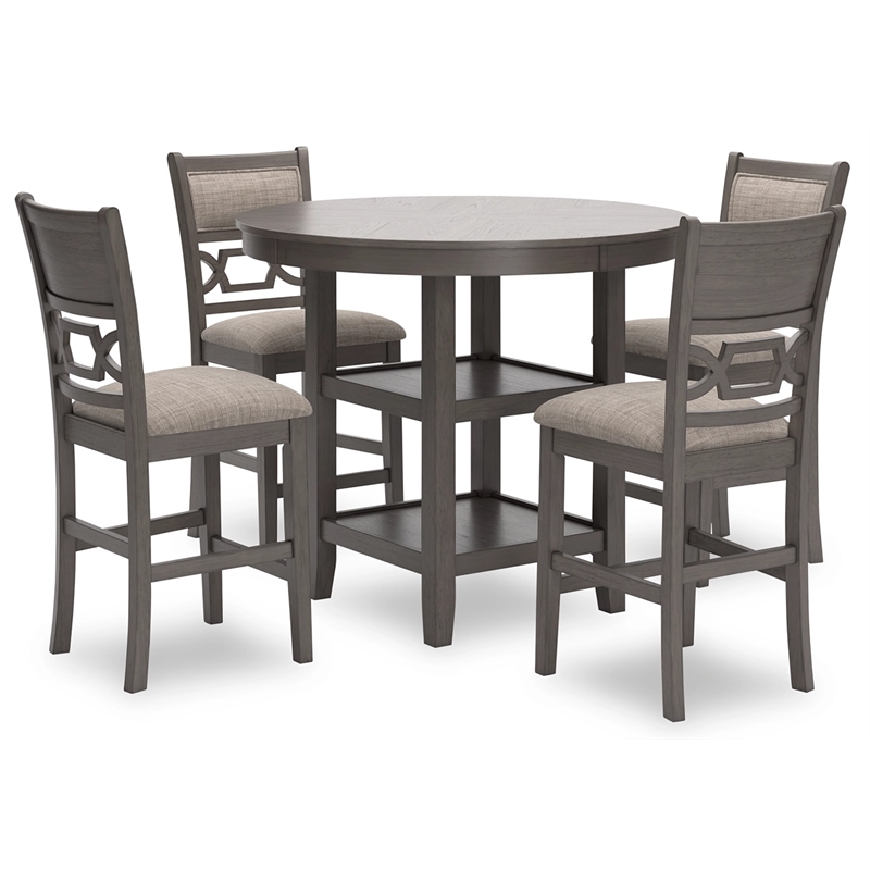 Bowery Hill Gray Counter Height Dining Table Set with 4 Bar Stools