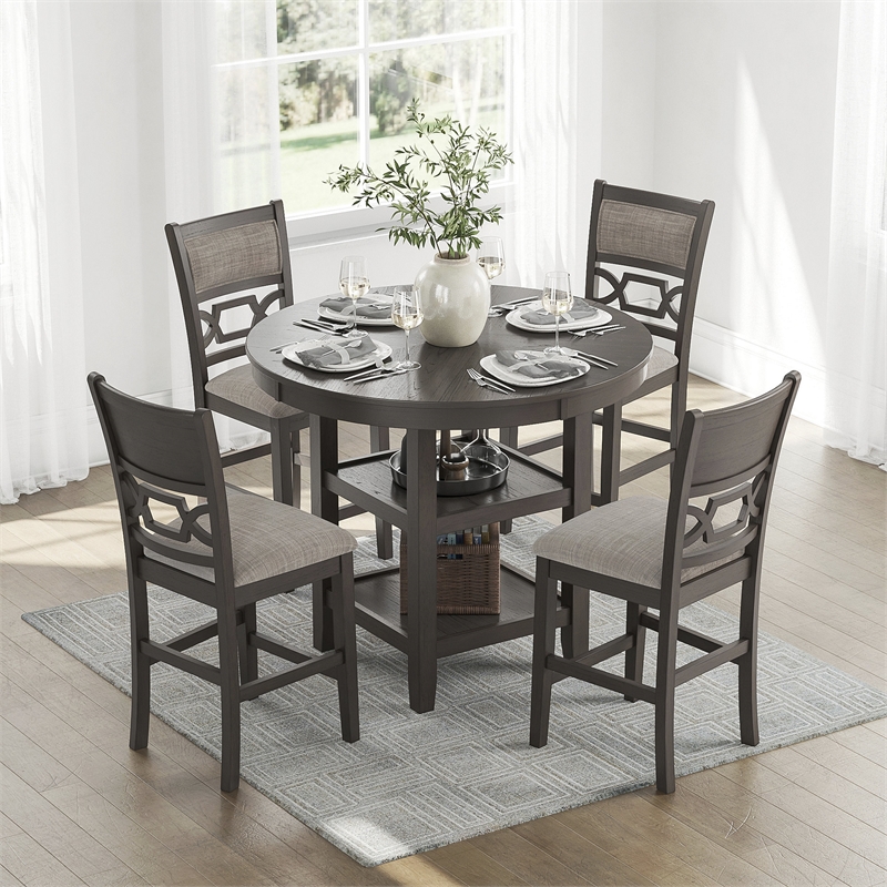 Bowery Hill Gray Counter Height Dining Table Set with 4 Bar Stools