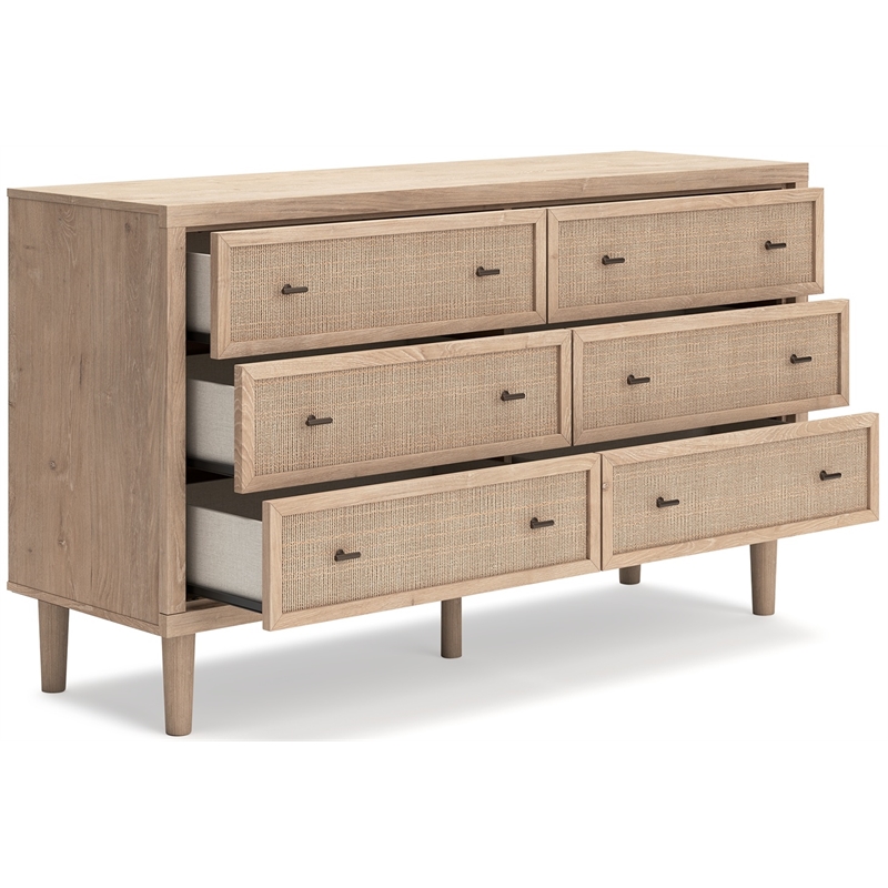 Bowery Hill Bedroom Dresser with Cane-Look Drawers in Brown & Gray