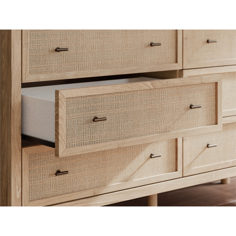 Bowery Hill Bedroom Dresser with Cane-Look Drawers in Brown & Gray