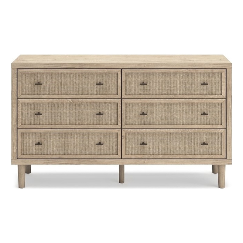 Bowery Hill Bedroom Dresser with Cane-Look Drawers in Brown & Gray