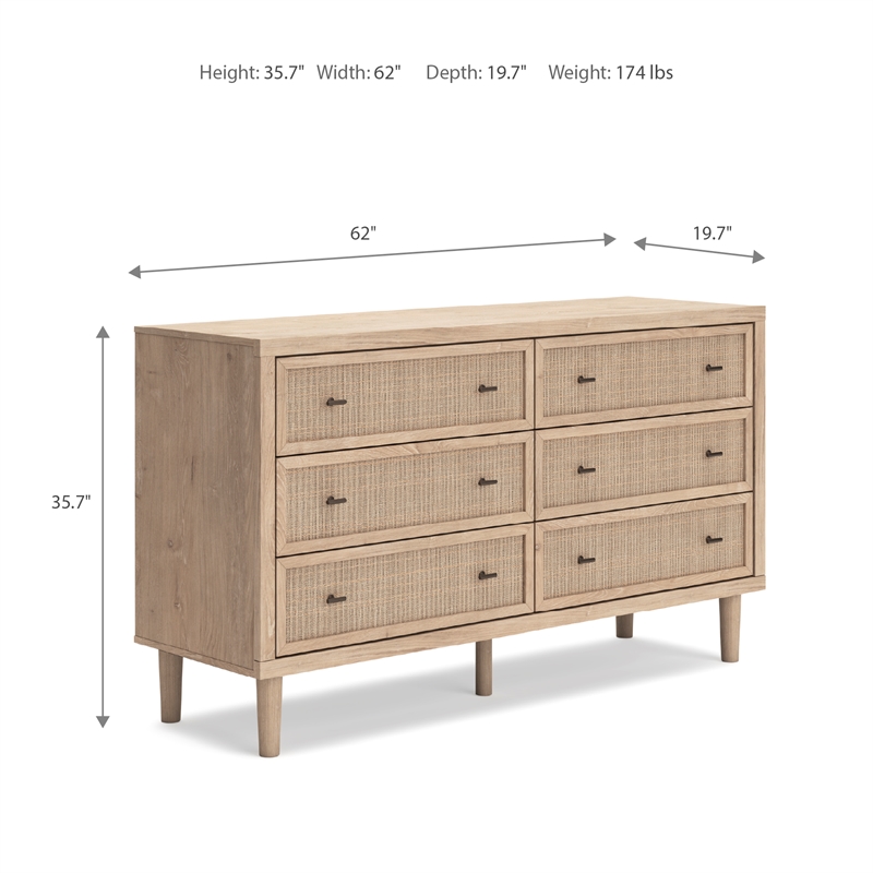 Bowery Hill Bedroom Dresser with Cane-Look Drawers in Brown & Gray