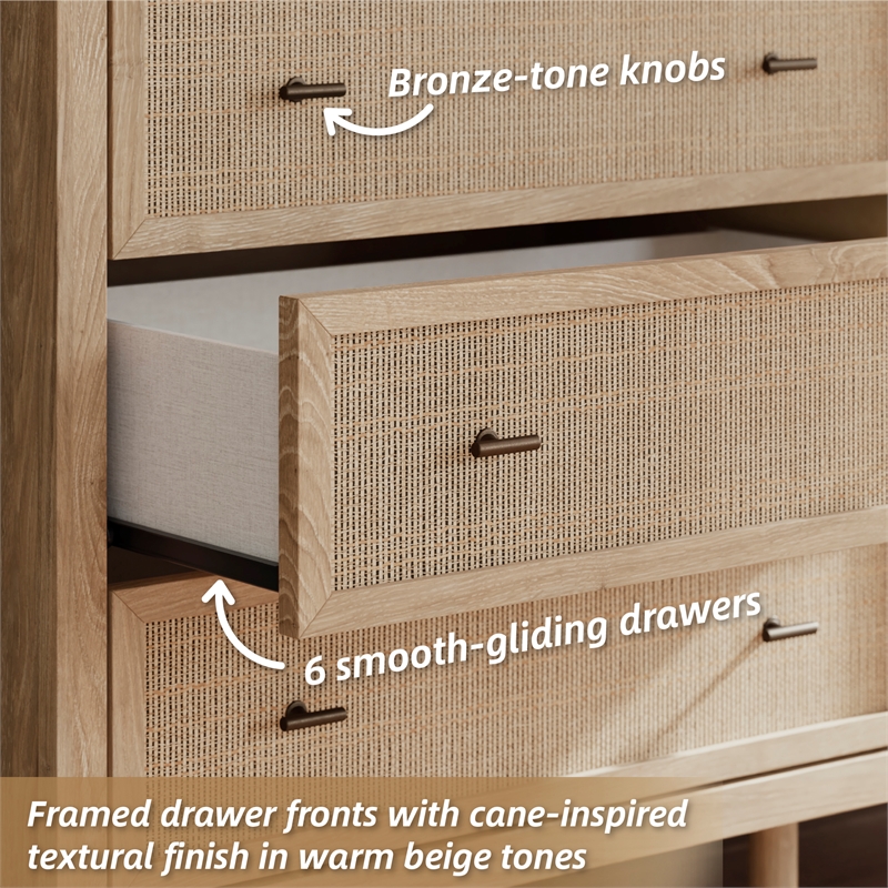 Bowery Hill Bedroom Dresser with Cane-Look Drawers in Brown & Gray