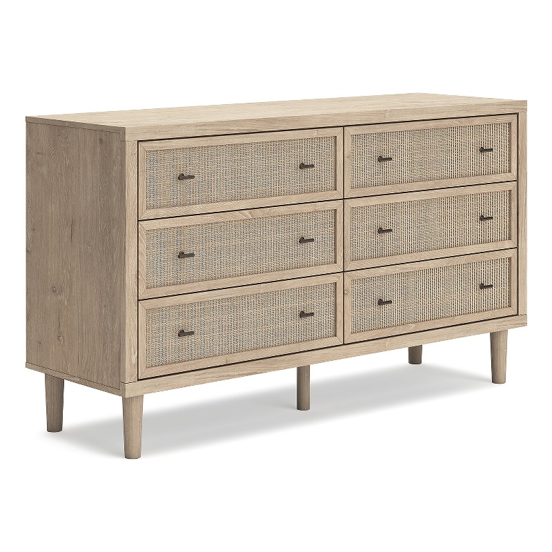 Bowery Hill Bedroom Dresser with Cane-Look Drawers in Brown & Gray