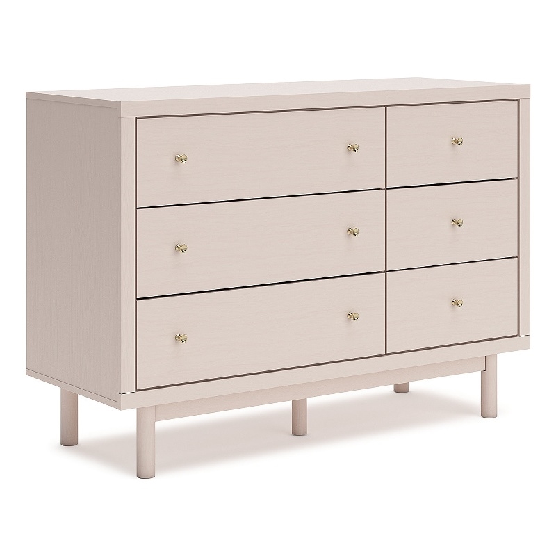 Bowery Hill Blush 6-Drawer Dresser with Champagne Colored Knobs
