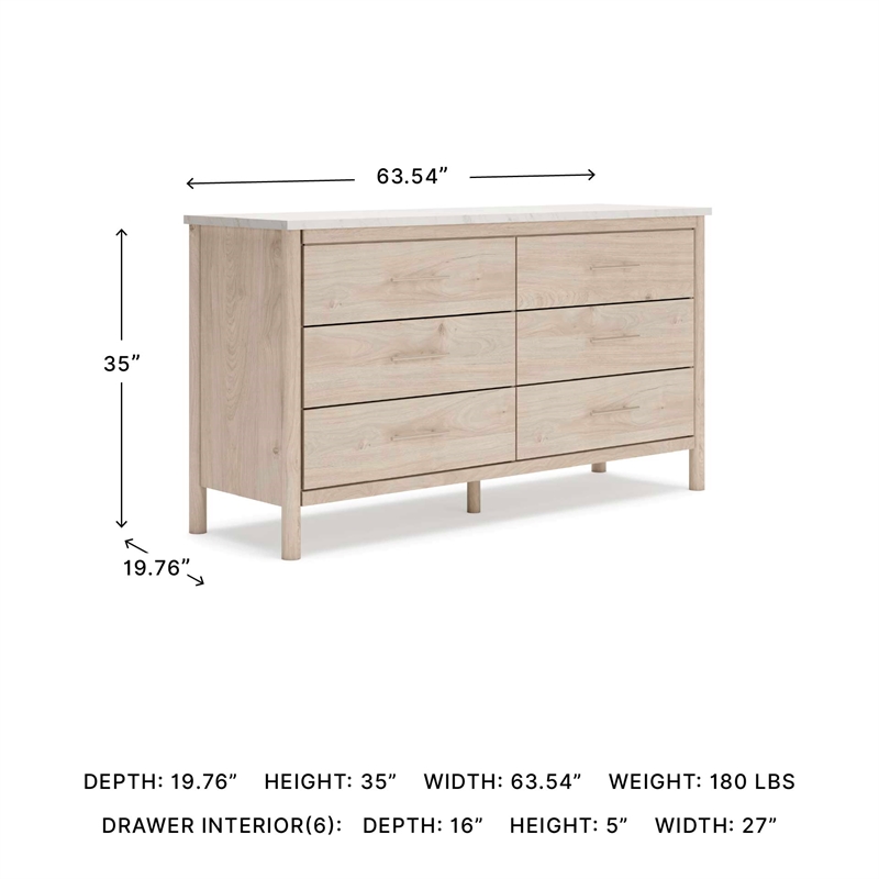 Bowery Hill Brown & White 6-Drawer Dresser with Replicated Marble Top