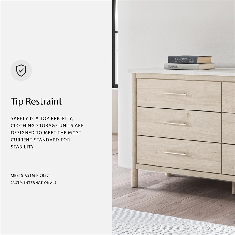 Bowery Hill Brown & White 6-Drawer Dresser with Replicated Marble Top