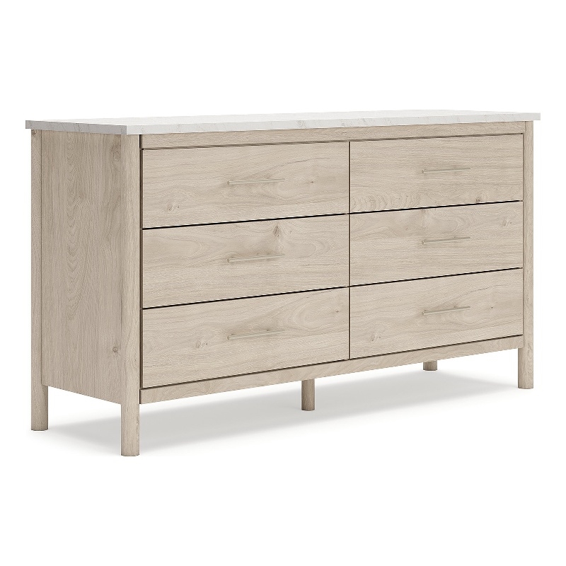 Bowery Hill Brown & White 6-Drawer Dresser with Replicated Marble Top