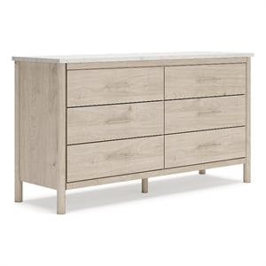 Bowery Hill Brown & White 6-Drawer Dresser with Replicated Marble Top