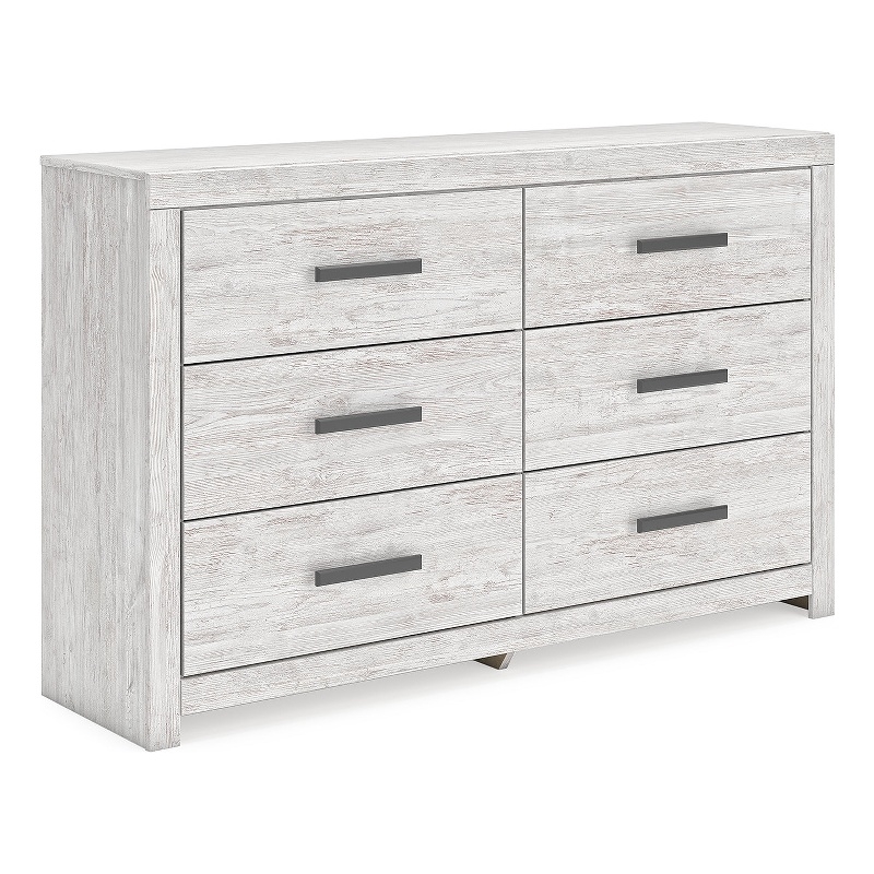 Bowery Hill Whitewash Dresser with 6 Drawers and Black Handles