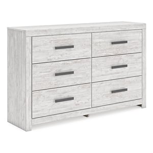 Bowery Hill Whitewash Dresser with 6 Drawers and Black Handles