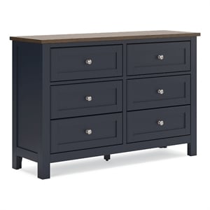 Bowery Hill Brown & Blue Dresser with 6 Drawers and Shaker Styling