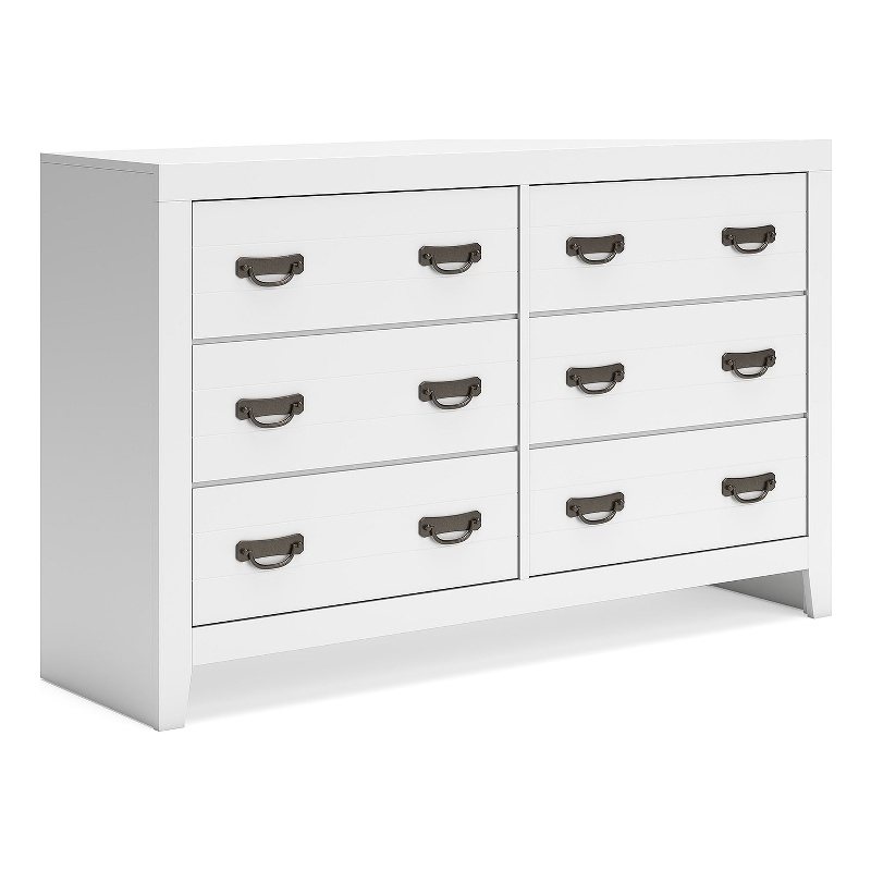 Bowery Hill Casual White Dresser with 6 Dovetail Storage Drawers