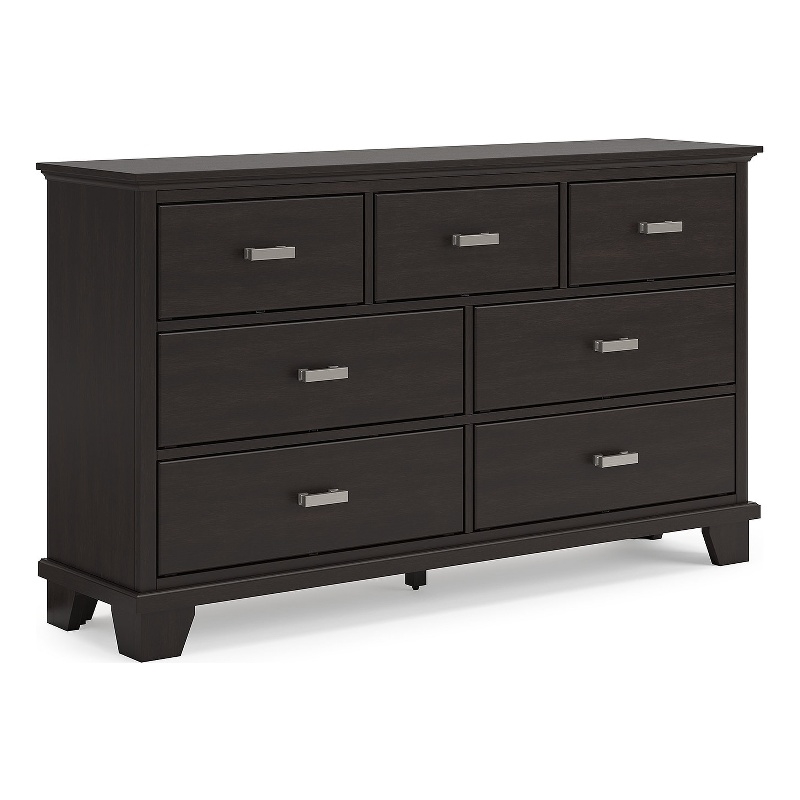 Bowery Hill Dark Brown Dresser with 7 Drawers and Nickel Pulls
