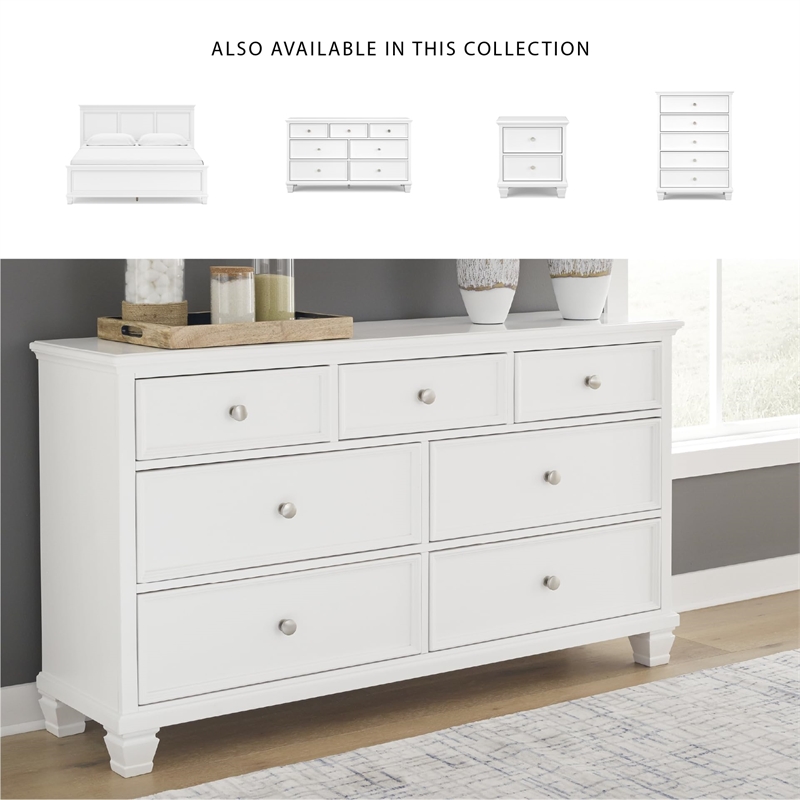 Bowery Hill White Dresser with 7 Framed Drawers and Tapered Feet