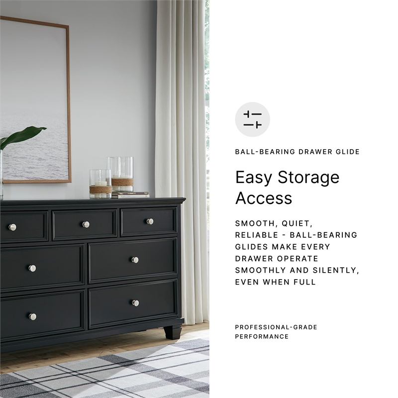 Bowery Hill 7-Drawer Bedroom Dresser with Tapered Feet in Black