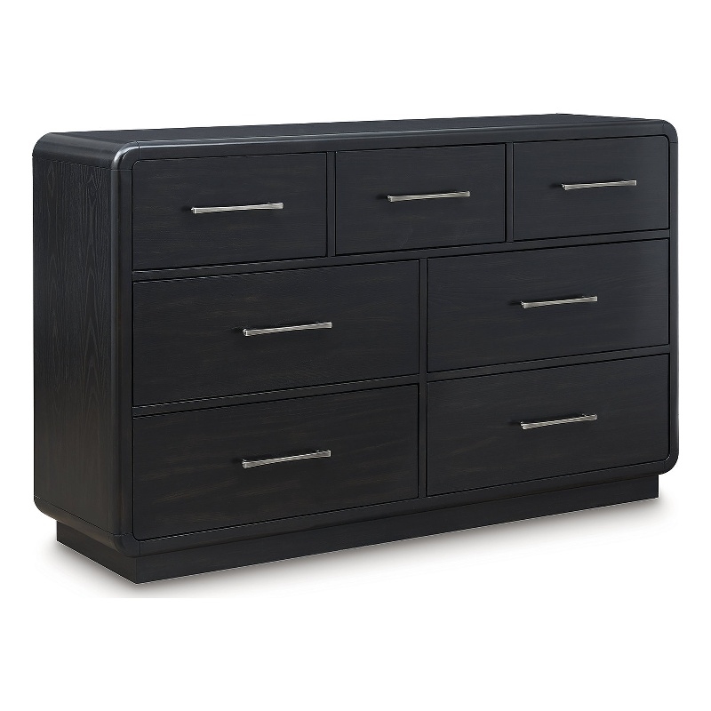 Bowery Hill Black Dresser with 7 Drawers and Curved Waterfall Edges
