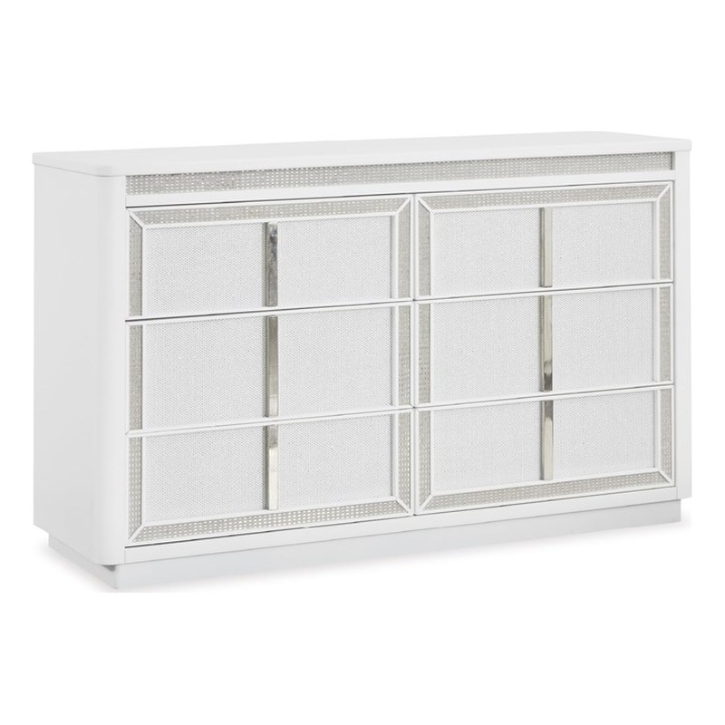 Bowery Hill White Dresser with LED Lighting and Rhinestone Drawers