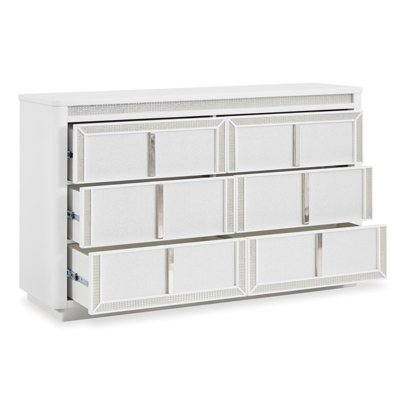 Bowery Hill White Dresser with LED Lighting and Rhinestone Drawers
